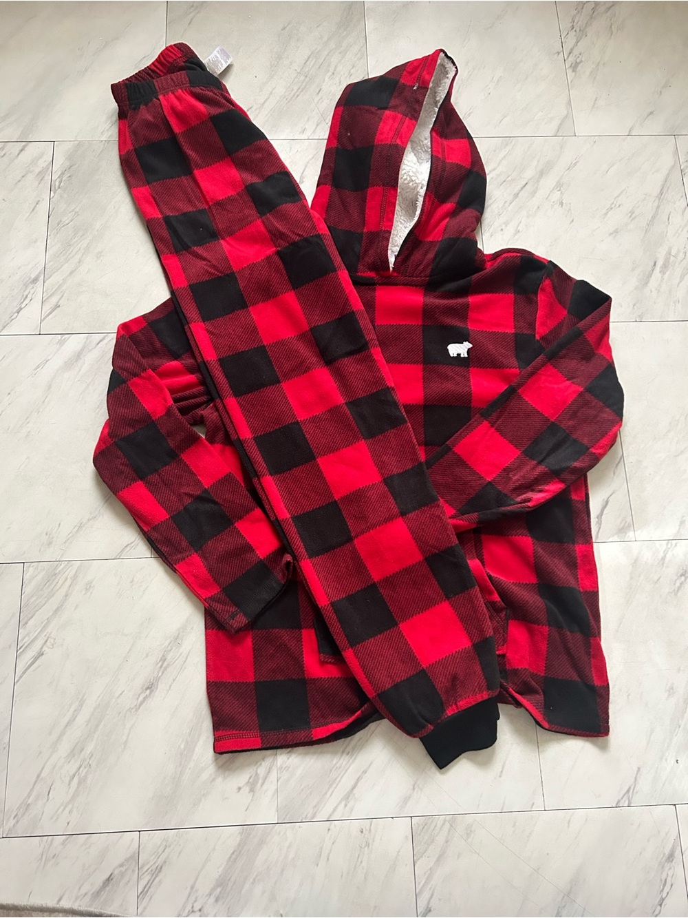 Place womens set of pajamas pants Red & Black Buffalo Plaid Hooded Sweatshirt